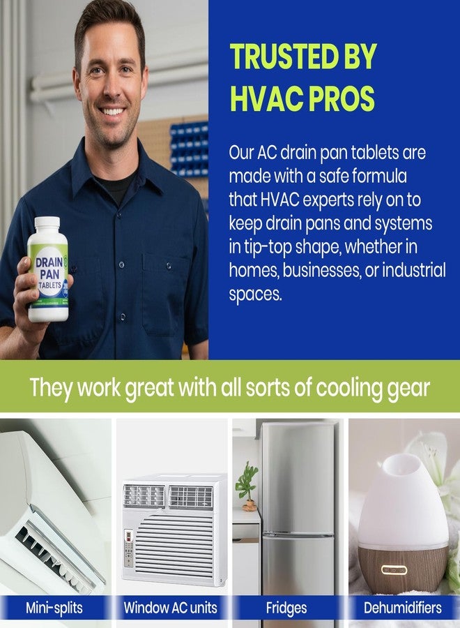 Calvana Drain Pan Tabs - 200 Tablets, AC Drain Line Cleaner, Fast-Acting Treatment for HVAC, Window Units, Mini-Splits, Dehumidifiers, Refrigerators - Lasts Up to 4 Weeks, No Residue, Water-Soluble - Image 3